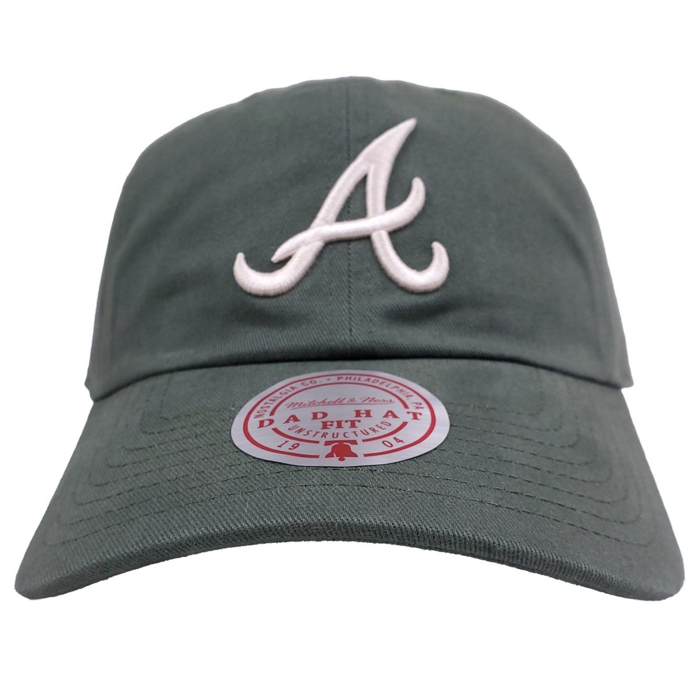 Atlanta Braves Mitchell & Ness MLB Dad Hat Cap Embroidery Logo Olive NWT